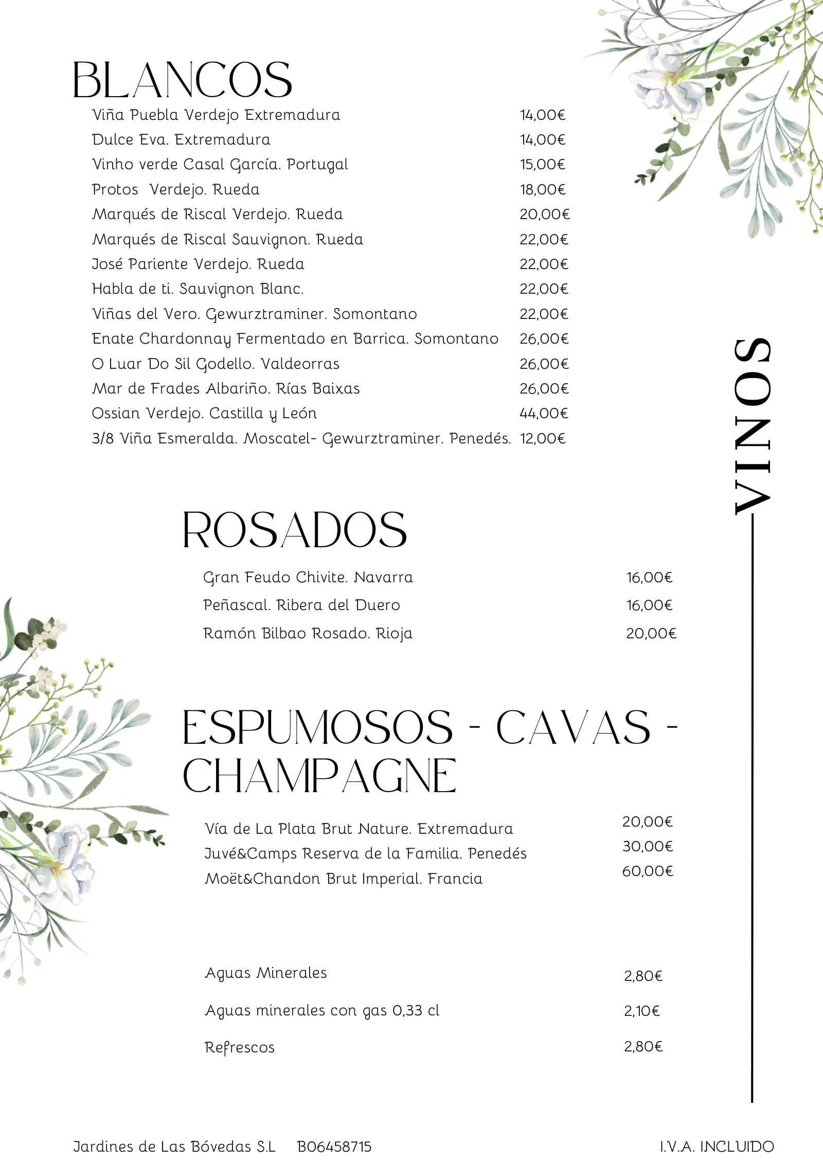 Carta de vinos de Las Bóvedas, página 2